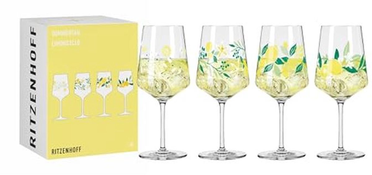 Set van 4 Aperitiefglazen voor Sprankelende Dranken - 500 ml - Elegante Citrus Motieven - Vaatwasmachinebestendig