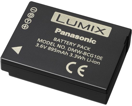 Zwarte Panasonic DMW-BCG10E batterij voor digitale camera's, 3.6V 895mAh 3.3Wh.