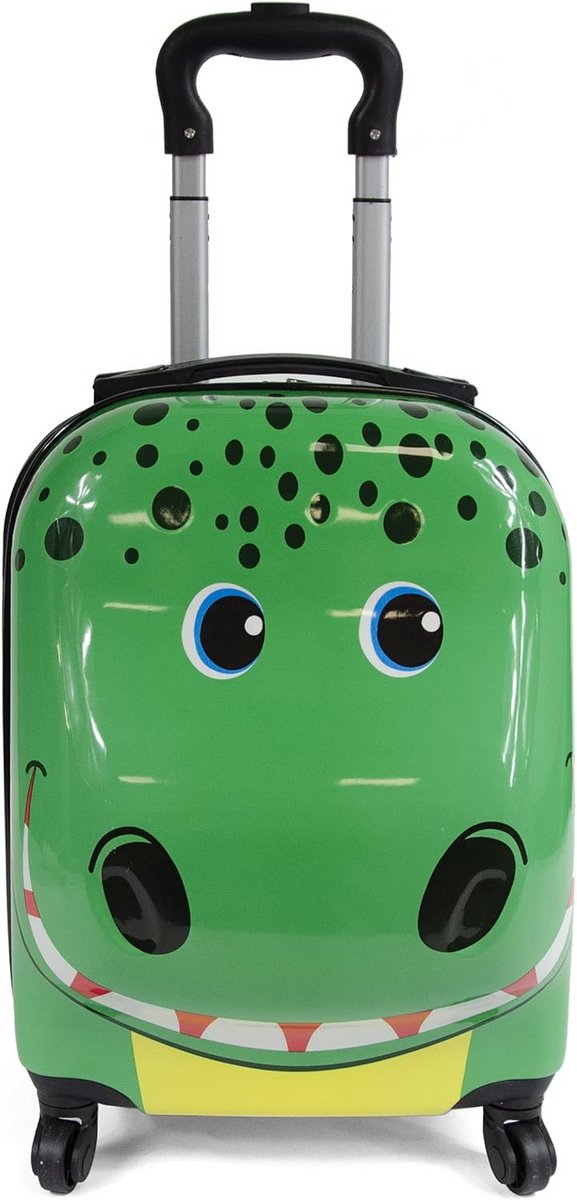 Kindercabinekoffer met dierenmotieven en wieltjes - Groen, 32x46x25cm