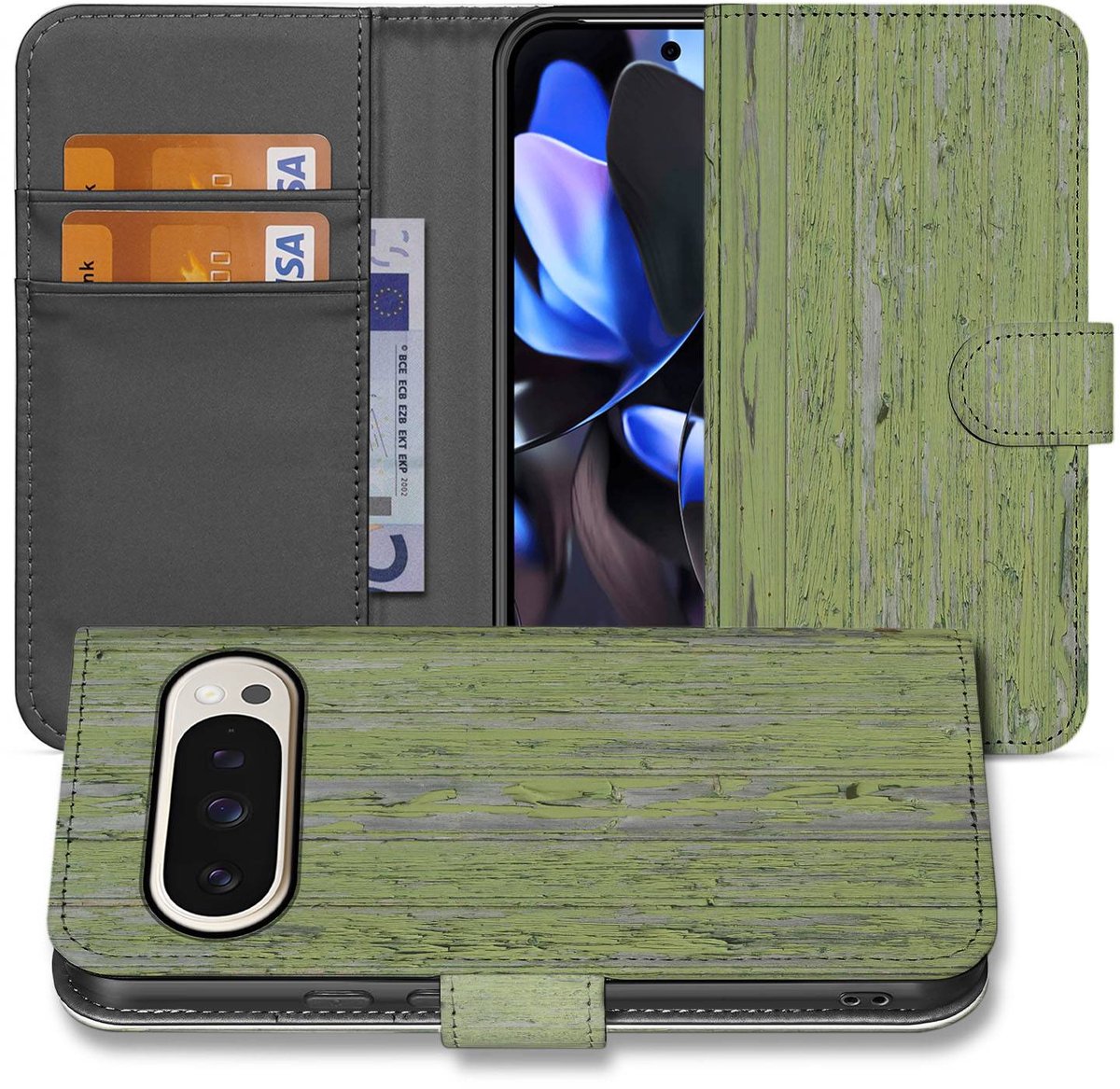 Book Case voor Groen Houtnerf Google Pixel 10 Pro XL Telefoonhoesje Cadeau