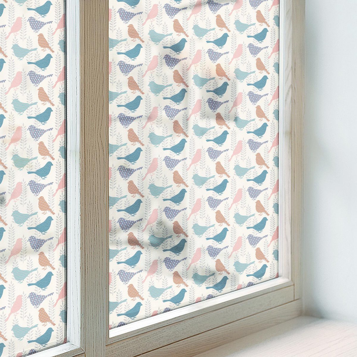 Coloray Privacy Folie Raam - Pastelkleurige vogels Anti inkijk Folie - 50x100 cm - Beige Privacy Folie Raam - Raamfolie Tegen inkijk Glas in Lood - Voor de slaapkamer, keuken en hal. - Raamfolie Zonwering