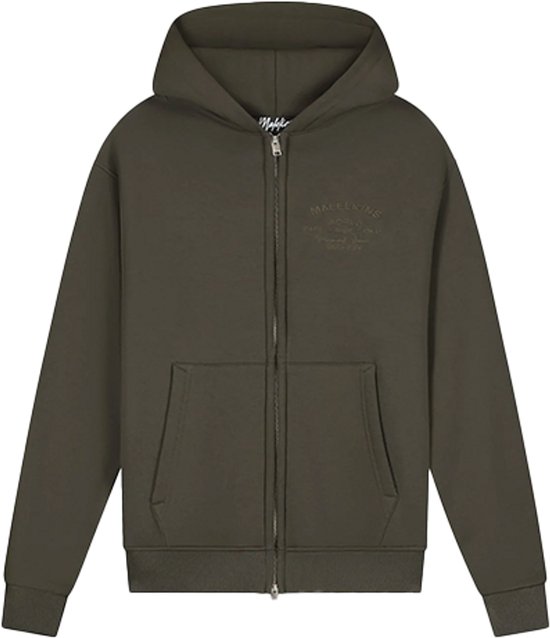 Donkergroene Malelions rits hoodie met geborduurde tekst op de borst.