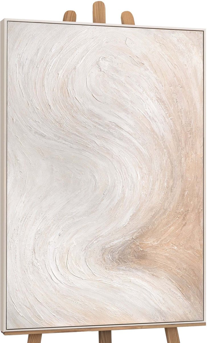 YS Canvas schilderij handgeschilderd flow of light abstract – YS-Art Gallery – Luxe wanddecoratie voor woonkamer – Modern schilderij voor slaapkamer en hal Beige