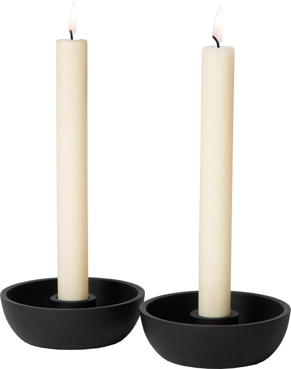 Atmooz Delgado Set van 2 Kaarshouders – Ø10 cm – Zwart Metaal – Voor Dinerkaarsen – Sfeervolle Tafeldecoratie