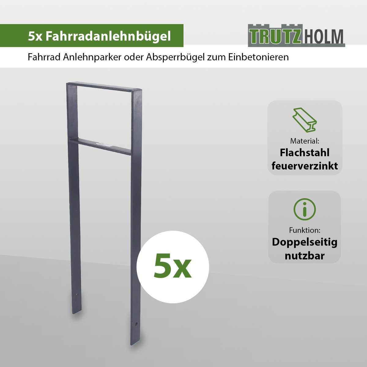 5 x Fietsenrek 116,5 x 39 cm plat staal 13 mm antraciet Beton in Fietsenrek Parker type H