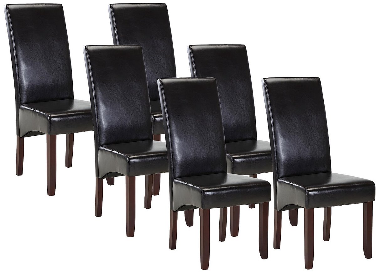Vente-unique Set van 6 stoelen ROVIGO - Kunstleer - Bruin - Donkere houten poten Donkerbruin