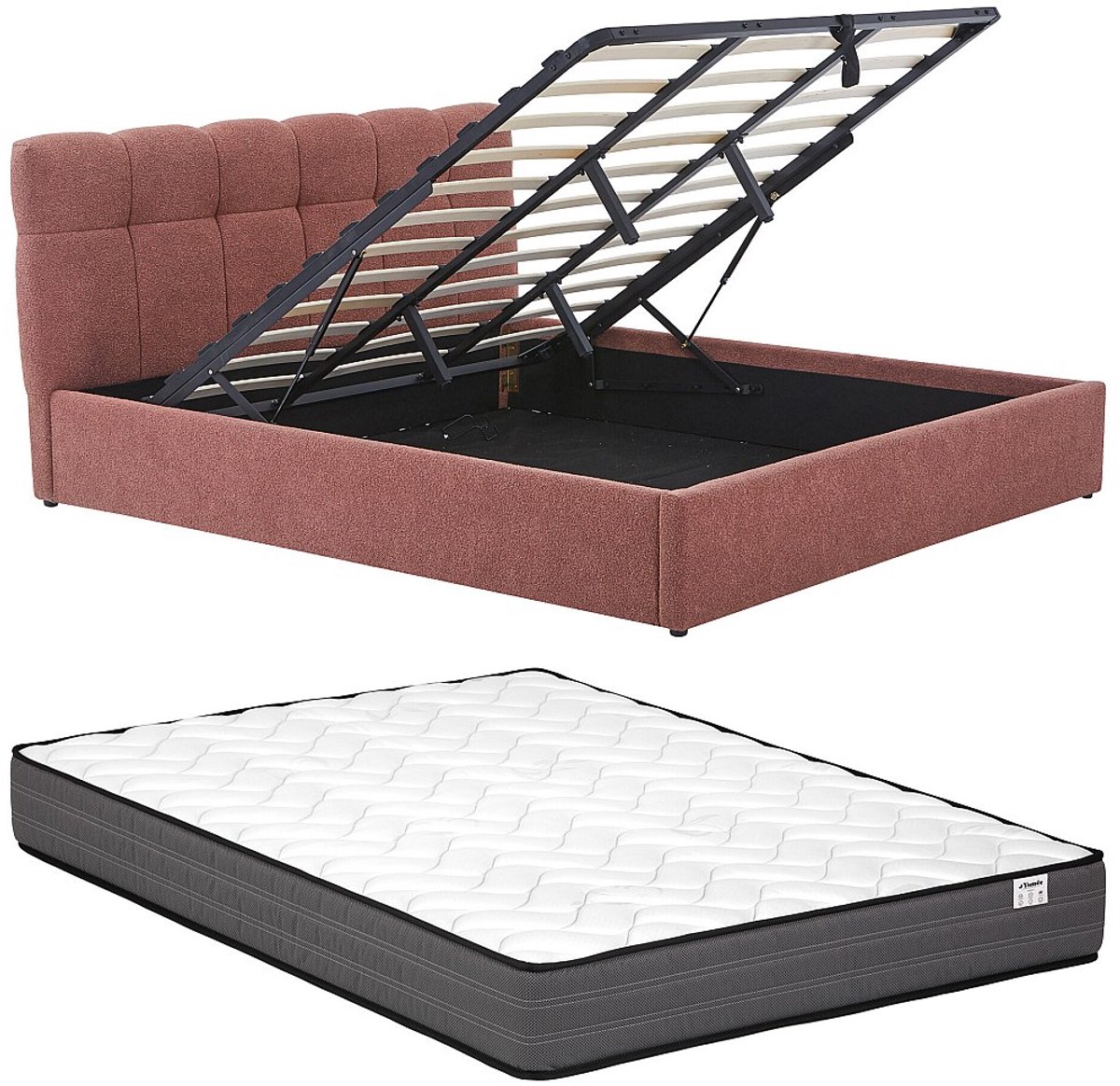 Vente-unique Bed met opbergruimte stof terracotta 180 x 200 cm (Super King Size Bed)