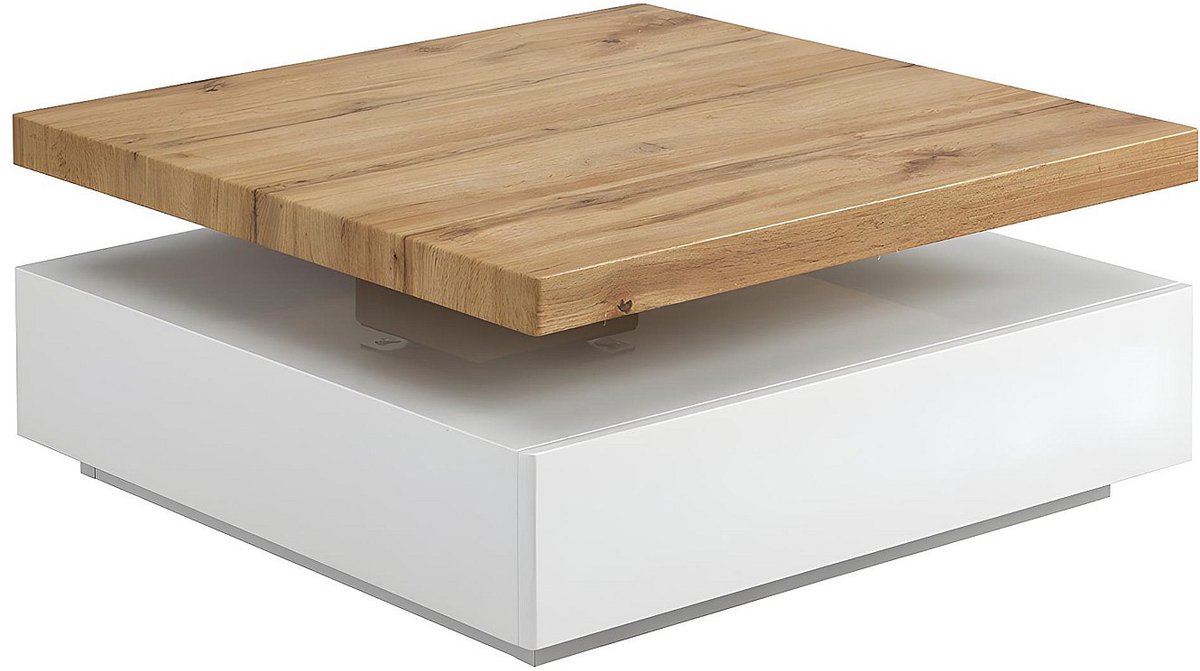 Vente-unique Salontafel KYRIA - 1 lade & draaiblad - MDF - Kleur: Wit & eik Natuurlijk licht, Wit