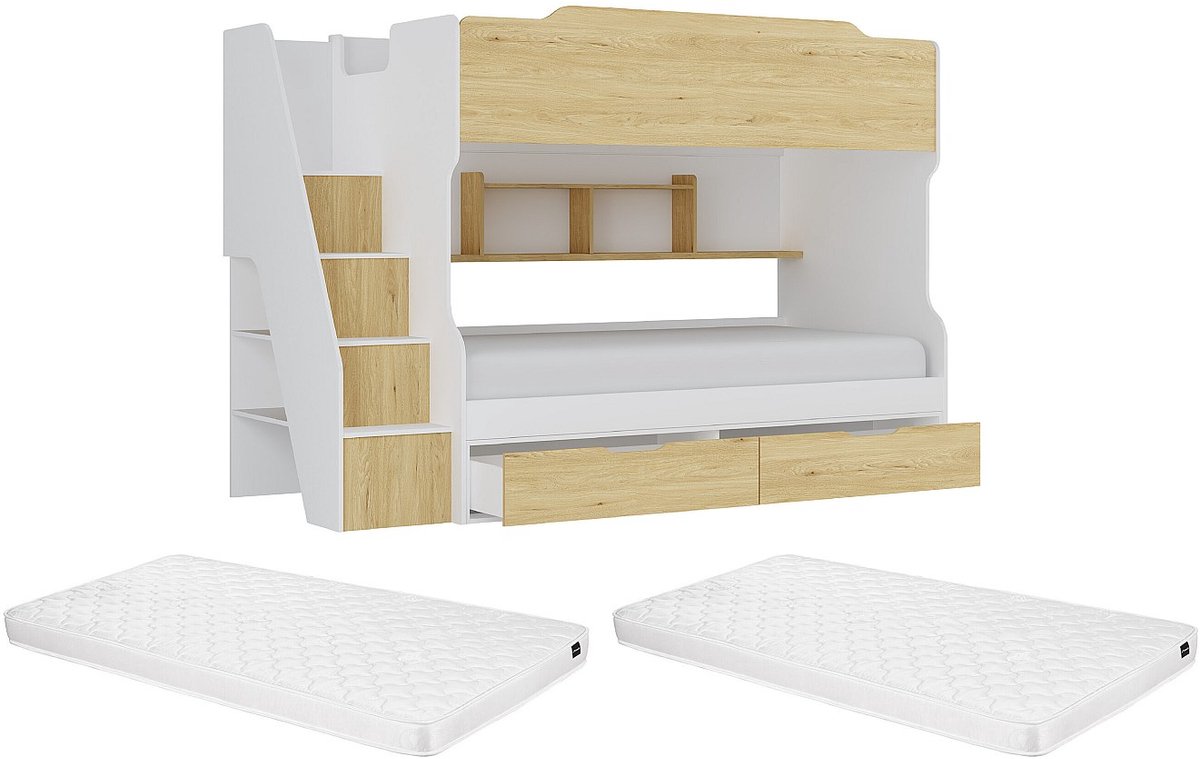 Vente-unique Stapelbed hout natuurlijk licht, wit 90 x 190 cm
