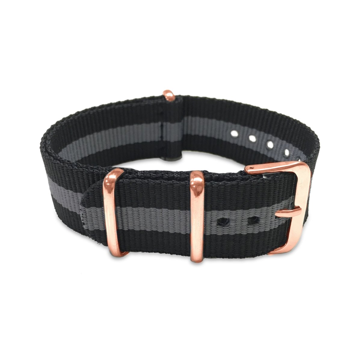 Max Horlogeband 5 NTS034 Nato Horlogeband - Ø20 mm - Zwart / Donkergrijs / Rosékleurig