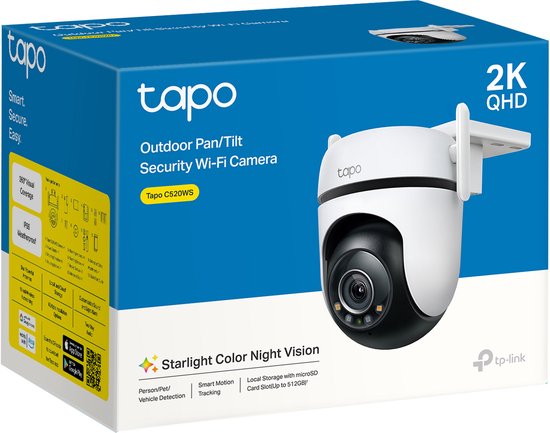 TP-Link Tapo C520WS - Caméra de sécurité - Plein air - 2,5K - 360° horizontal & 130° vertical - Caméra WiFi