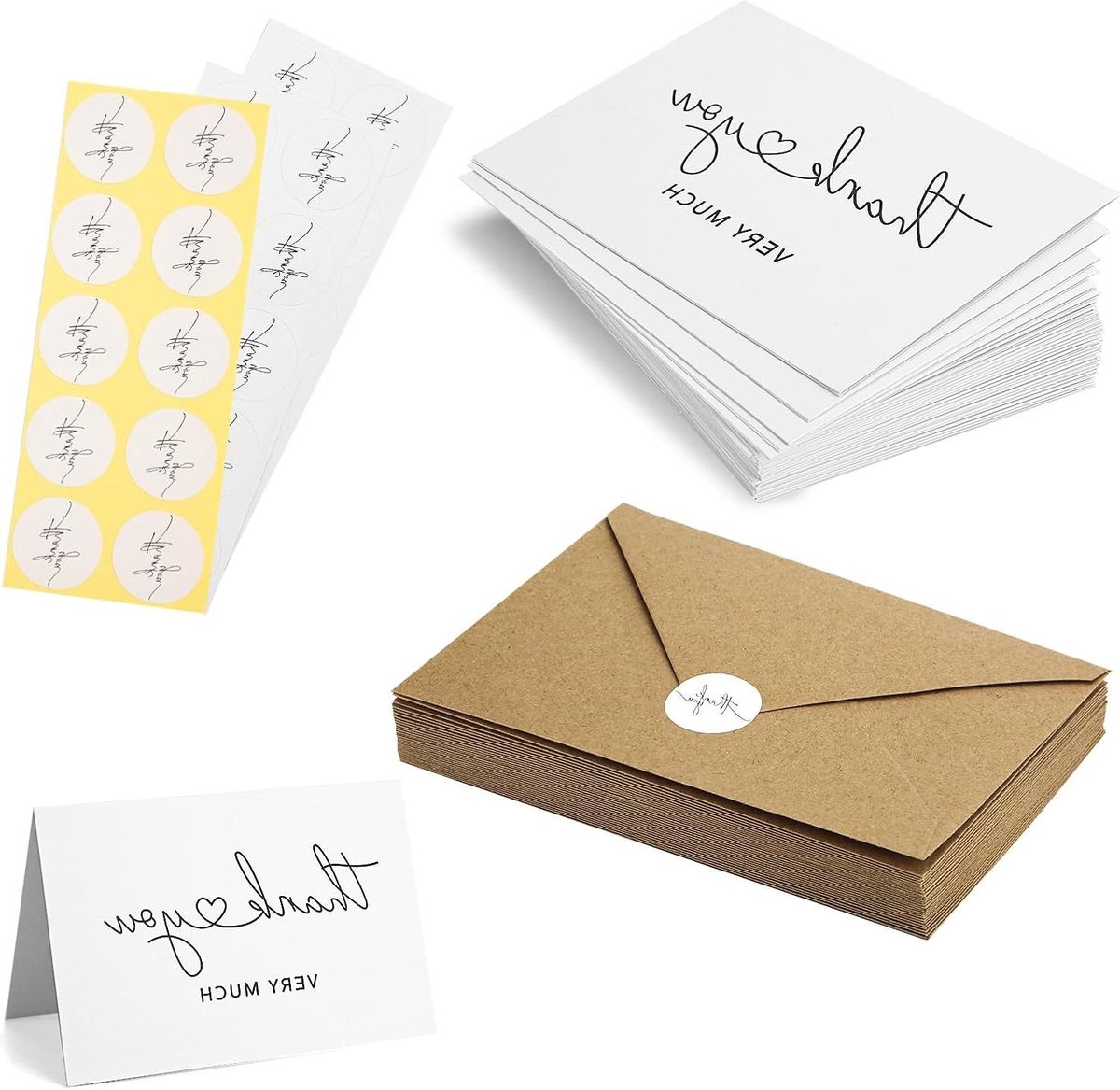 VVGoods - Set van 30 Bedankkaarten en Enveloppen voor Bruiloften, Babyborrels en Afstuderen