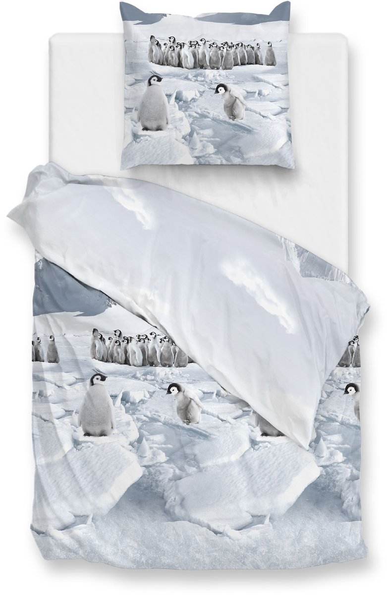 Zohome Dekbedovertrek Pinguini - Bedlinnen met Dieren print - Blauw - Dekbedhoes van 100% Katoen-Flanel, foto 2