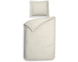 Heckettlane Dekbedovertrek Banda - Bedlinnen met Strepen - 140x200-220 cm - Eenpersoons - Off-White - Dekbedovertrek van 100% Katoen-Satijn