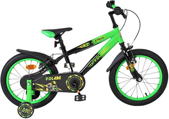 Volare Strike Kinderfiets - Jongens - 16 inch - Zwart Groen - Deux Freins à Main