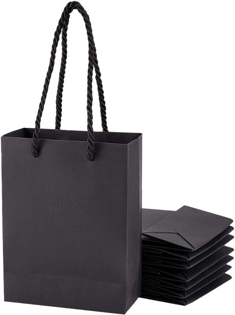 Boodschappentassen zwart 20 stuks - Kraftpapier 12 x 5,8 x 16 cm - Valentijn feesttassen - Lunchtassen merchandise - Handvat tassen bulk