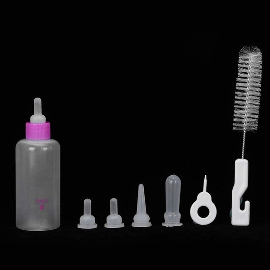 Melkfles voor huisdieren - 6-delige set - 60 ml - puppy - kitten - kleine hond - kat - melkverzorgingsset - verpleegflesvoeding - tepelborstelset - roze — afbeelding 3