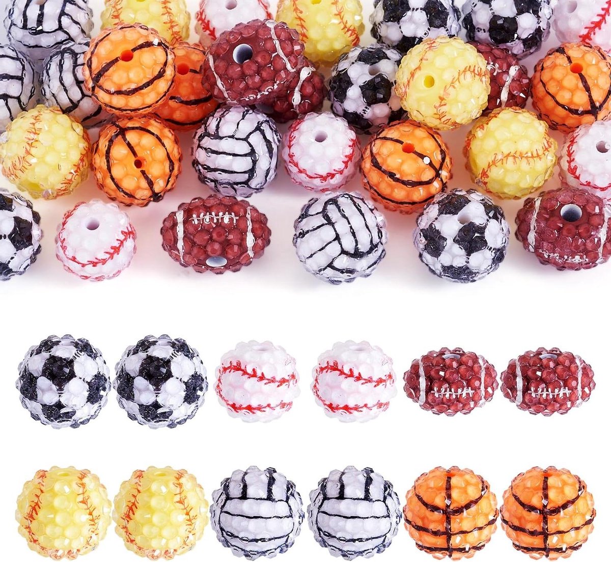 Cosensi - Sport Thema Strass Kralen voor Voetbal Basketbal Volleybal Rugby - DIY Kralen Pen Sleutelhanger Lanyards Sieraden Maken - 30 Stuks