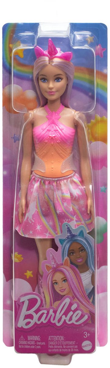 Barbie Dreamtopia Prinses op het koninklijke bal, pop met blond haar en prachtige baljurk in regenboogkleuren, borstel en 5 accessoires, leuk cadeau voor kinderen van 3 - 7 jaar