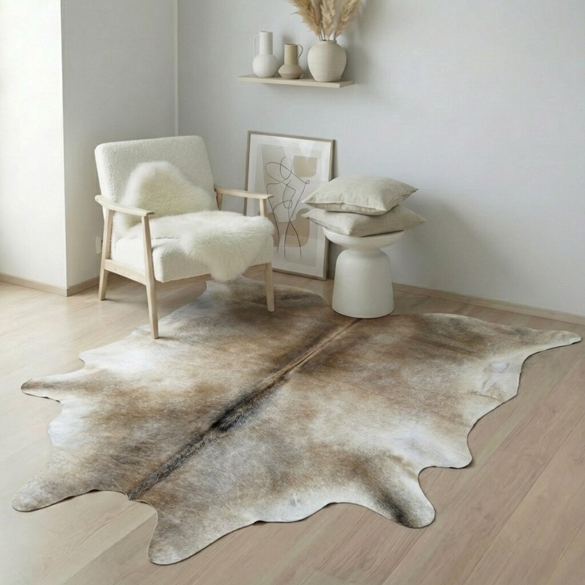 Koeienhuid Vloerkleed - Beige / Champagne / 0164 - 215 x 195 cm - Koeienkleed / Koeienvel / Dierenvel / Dierenhuid / Koehuid Tapijt