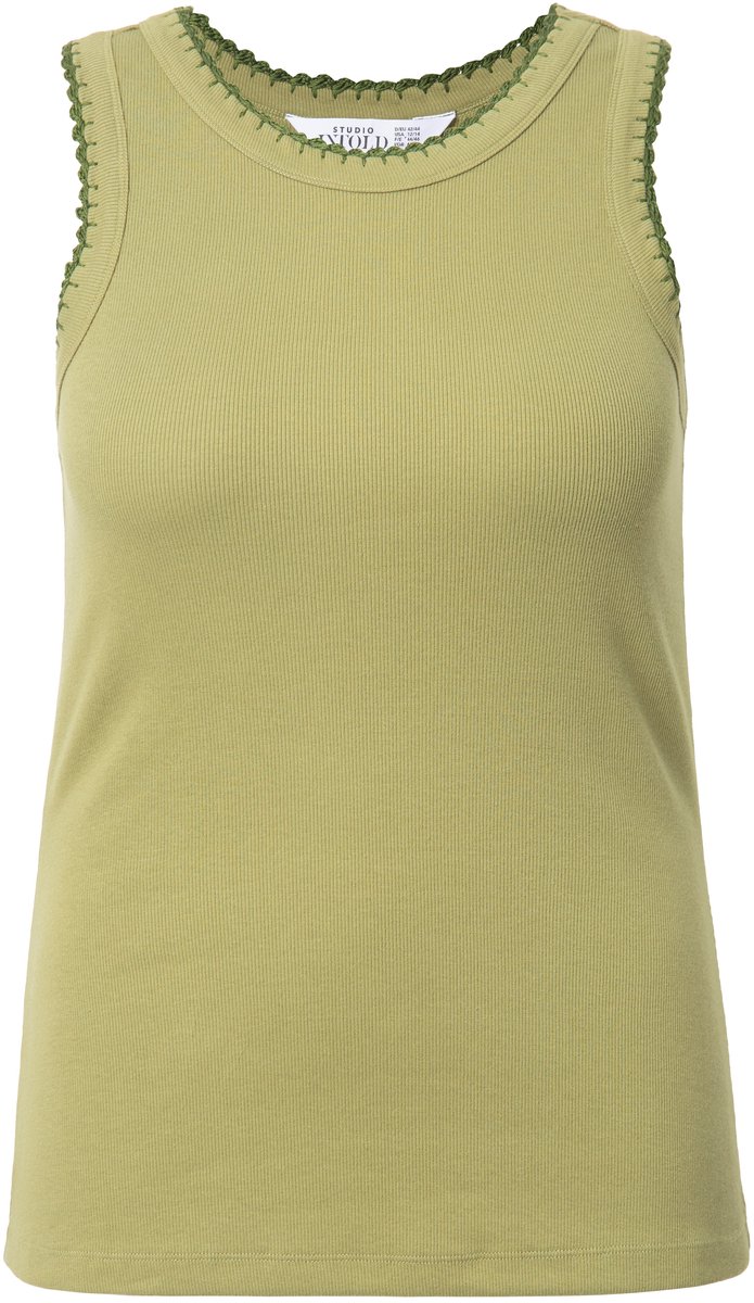 Studio Untold - Dames - Ribtop slim basic shape gekleurde bies - Moezelgroen - Maat 50+