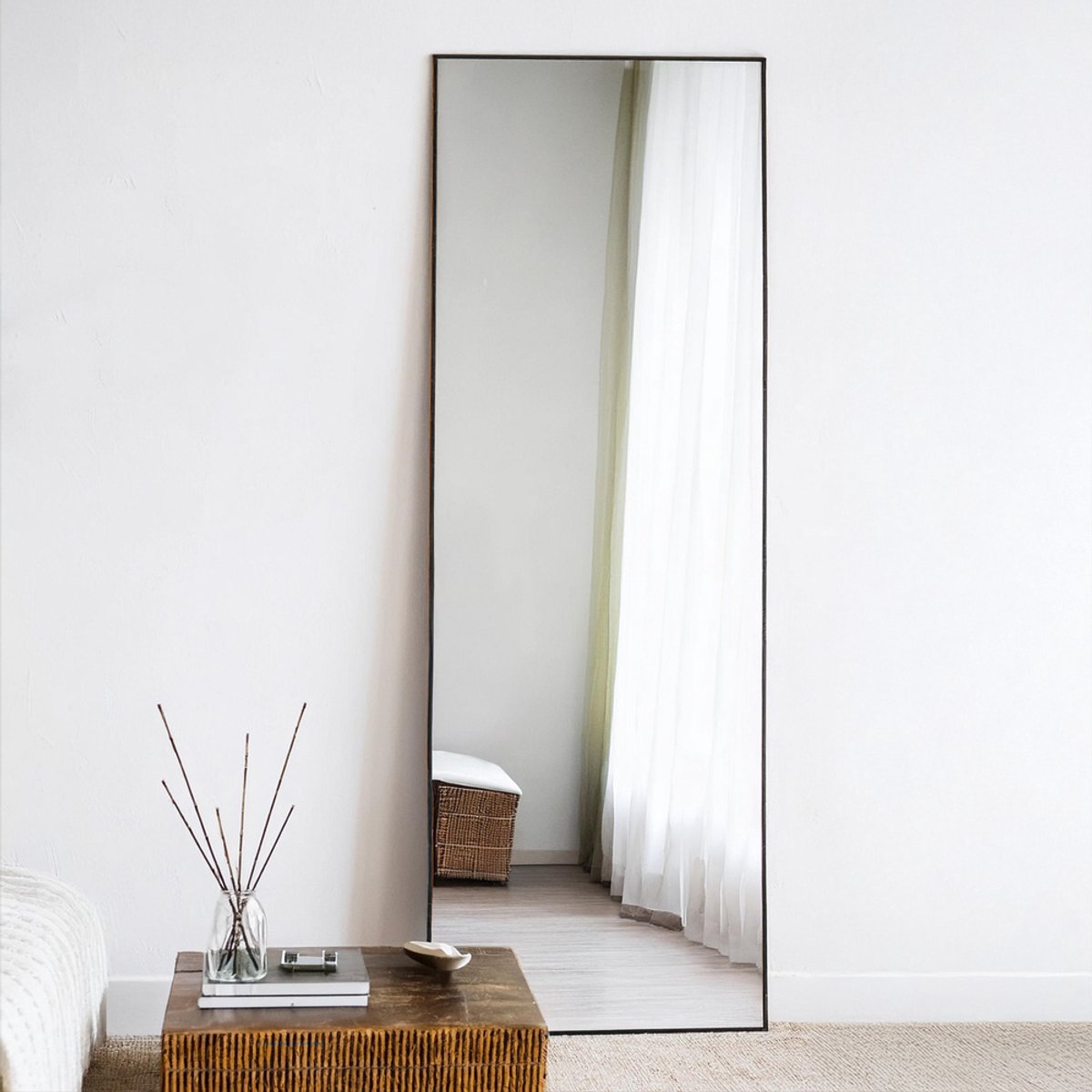 Mara Passpiegel - Staande Passpiegel met Industrieel Design - Zwart Stalen Frame - Wandspiegel Rechthoek - 55x195 cm