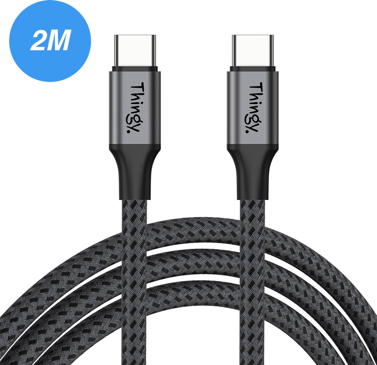 Thingy® Premium USB-C naar USB-C Kabel 2 Meter - Gevlochten Nylon Kabel - Laden & Dataoverdracht - USB-C Kabel - Oplader Kabel