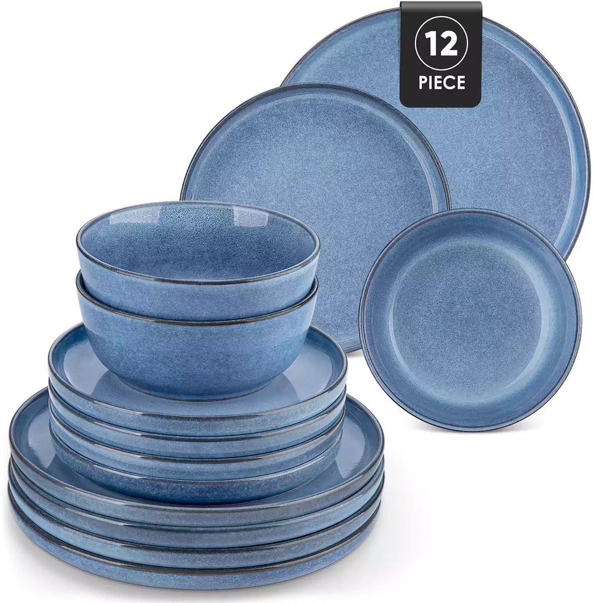 Luxe Serviesset – 12 delig – 4 persoons – Steengoed - Bordenset – Dinner platen – Dessertborden - Kommen - Blauw