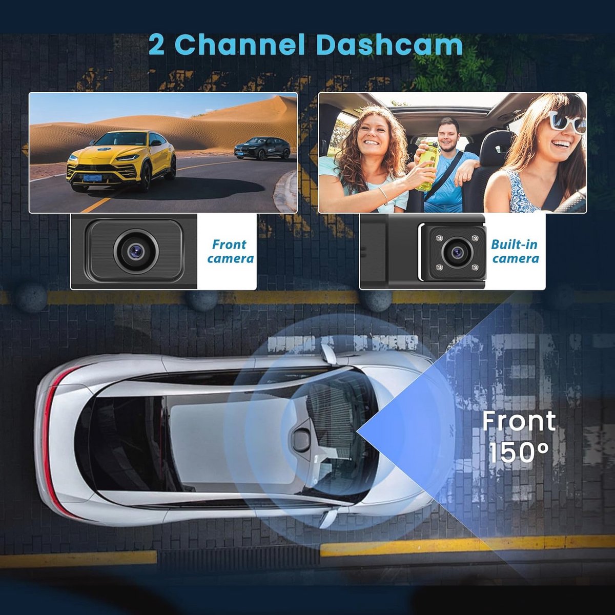 Draadloze WiFi Dashcam met 64 GB SD-kaart - FHD 1080P Auto Camera met Bewegingsdetectie en Loop-opname – foto 3