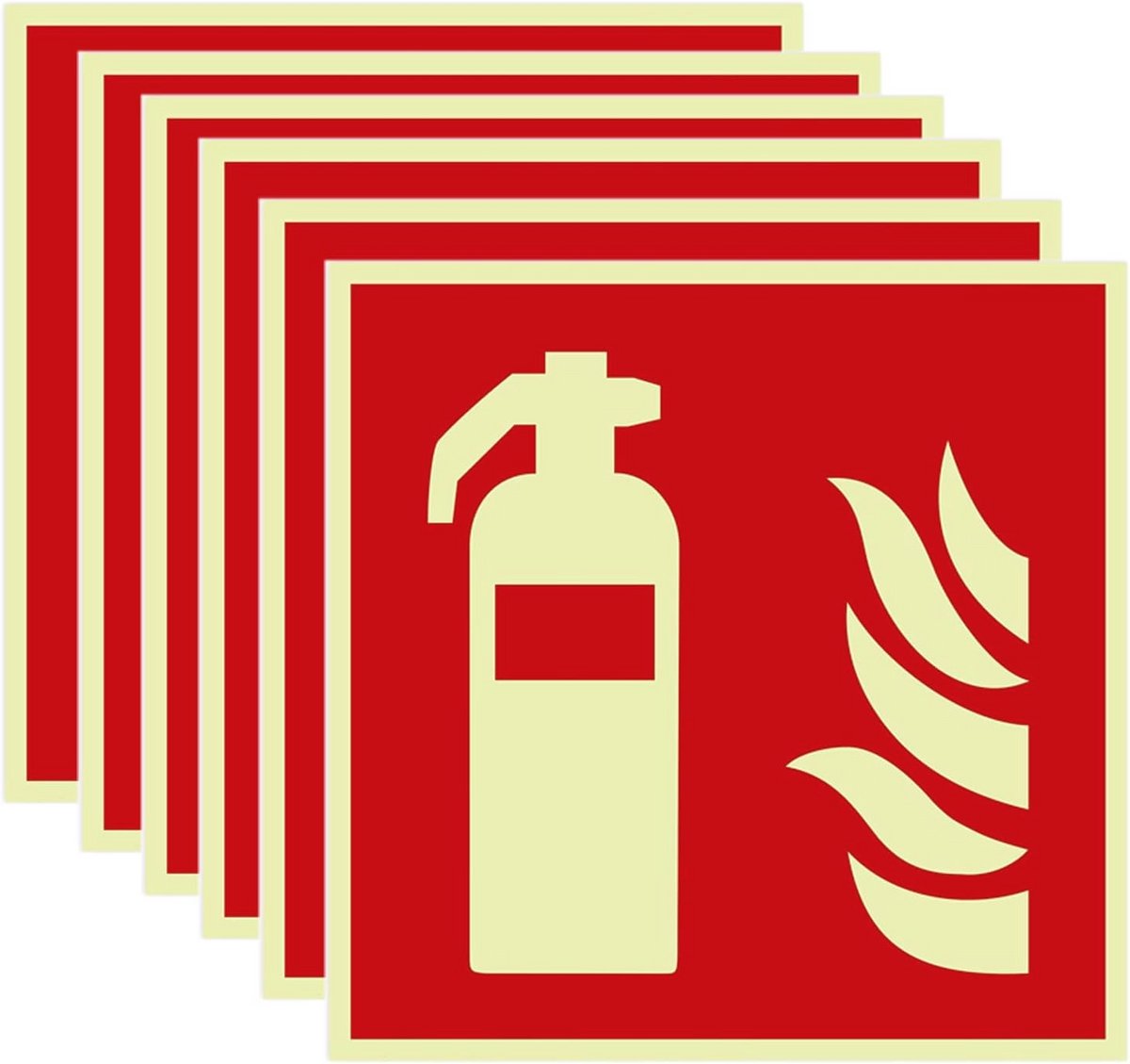 6 stuks brandblusser-borden, 15 x 15 cm, zelfklevend, lichtgevende brandbeveiligingsstickers voor thuis en kantoor