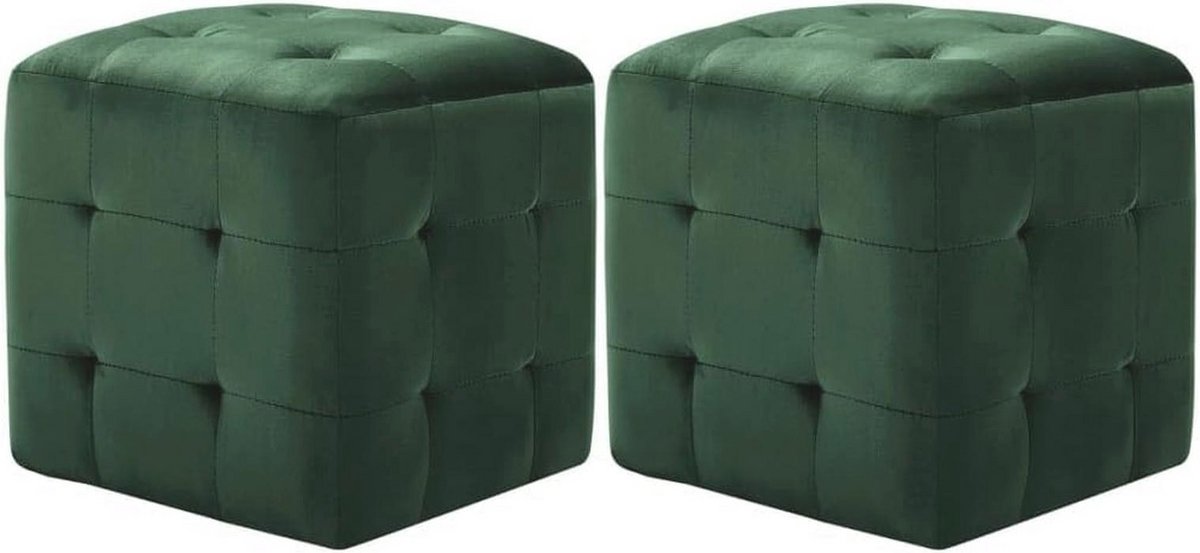 Trendy Groene Fluwelen Poef - Set van 2