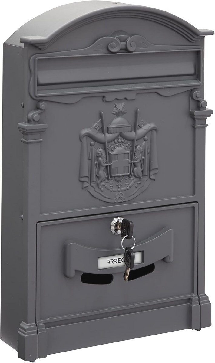Elegante Aluminium Brievenbus in Klassieke Stijl voor Buiten | Maat M (DIN A4) met Naamplaatje | Grafietgrijs