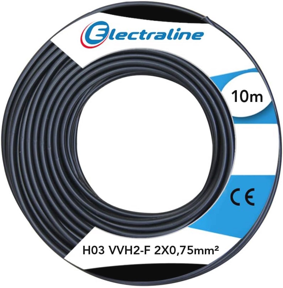 Kabelrol H03 VVH2-F 2 x 0,75 mm² - 10 meter - Zwart