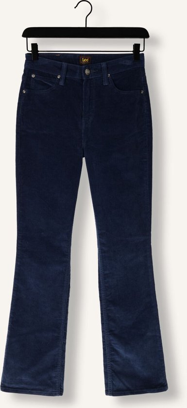 Donkerblauwe corduroy broek met flared pijpen, van Lee.