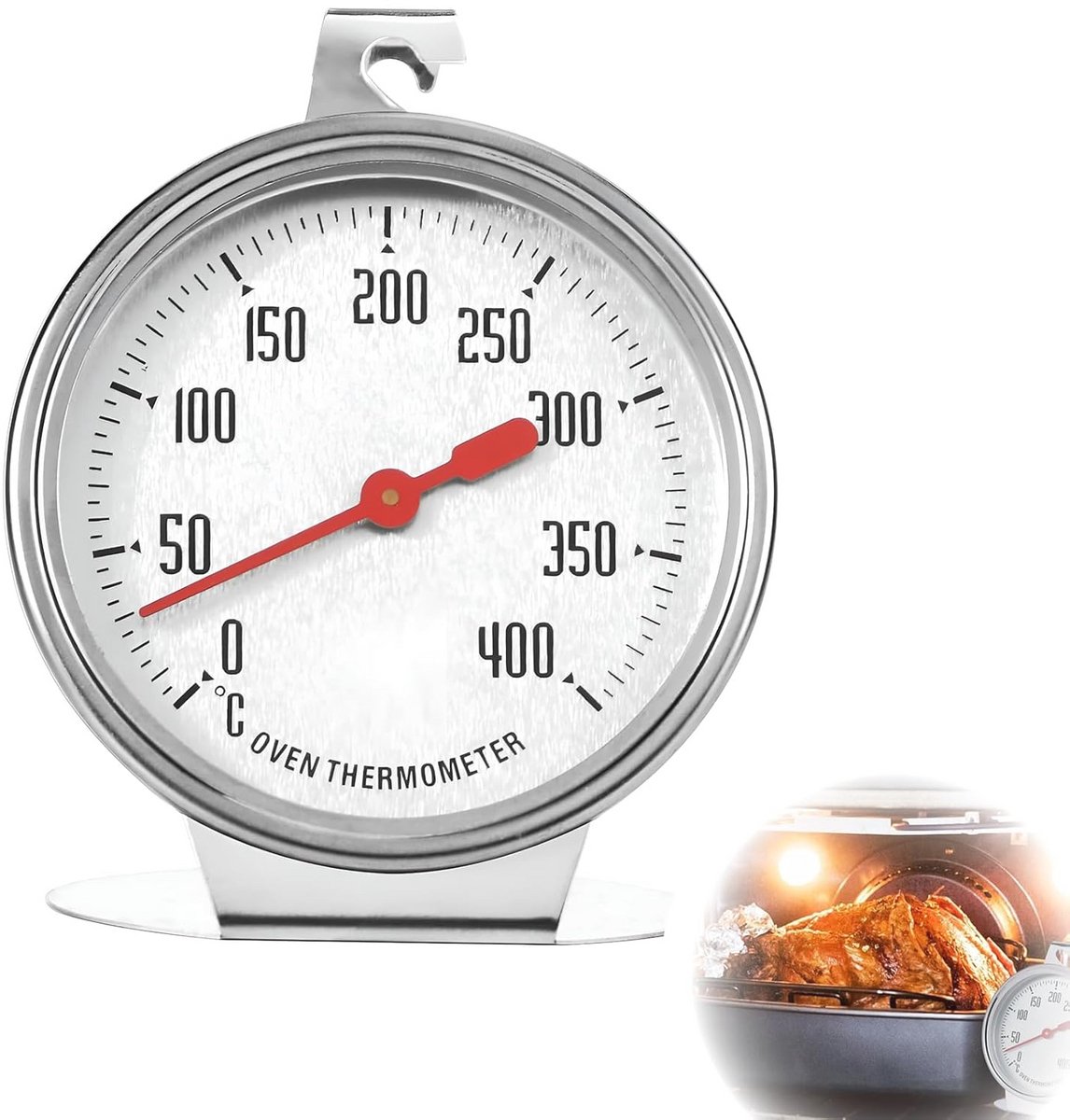 Oventhermometer voor precisiebakken, meetbereik 0 °C tot 400 °C, roestvrijstalen thermometer met grote wijzerplaat