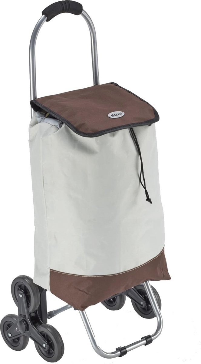 Tweekleurige Boodschappentrolley - Beige/Walnoot, Waterdicht en Handzaam