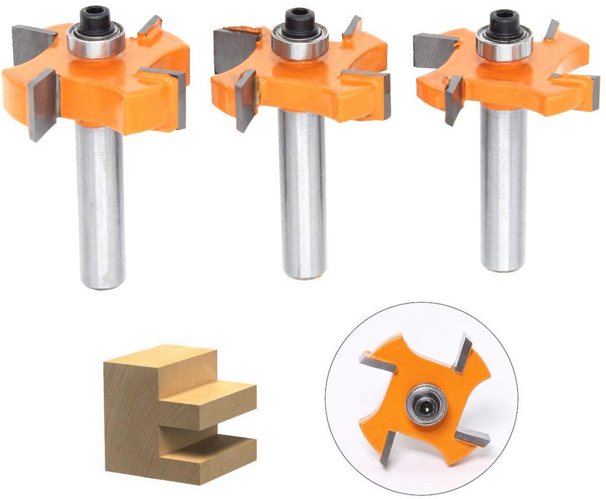 3 Stuks Tong- en Groeffreesset - T-vormige Houtbewerkingsfrees voor Deuren, Tafels, Planken en Muren