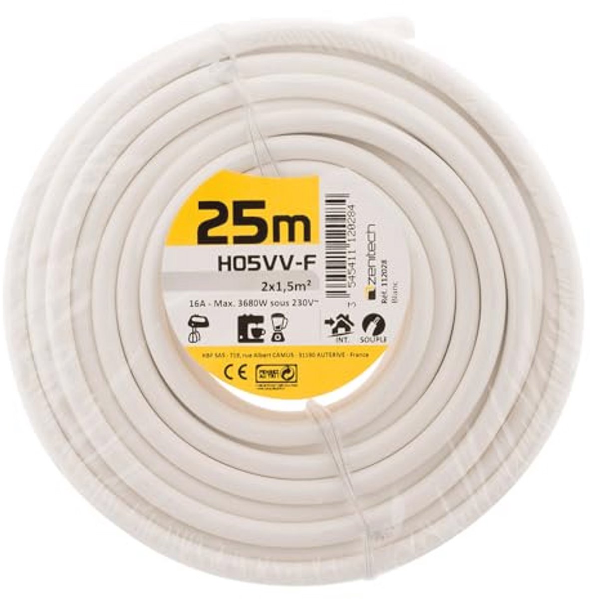 EBROM Kunststof slangleiding rond, kabel, stroomkabel, kabel, apparaatkabel H05VV-F 2x1,0 mm², kleur: wit, vele lengtes in stappen van 5 meter tot 200 meter 2 x 1 mm², uw kabellengte: 170 meter