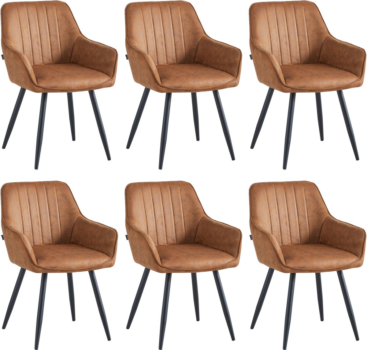 Colenis® - Ozzy Eetkamerstoel - Set Van 6 - Cognac - Microfiber - Industrieel - Met armleuning