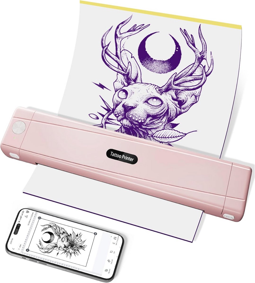 Tattoo Printer met Bluetooth en Sjabloonpapier - Draagbare Thermische Printer voor Tatoeëerders en Beginners