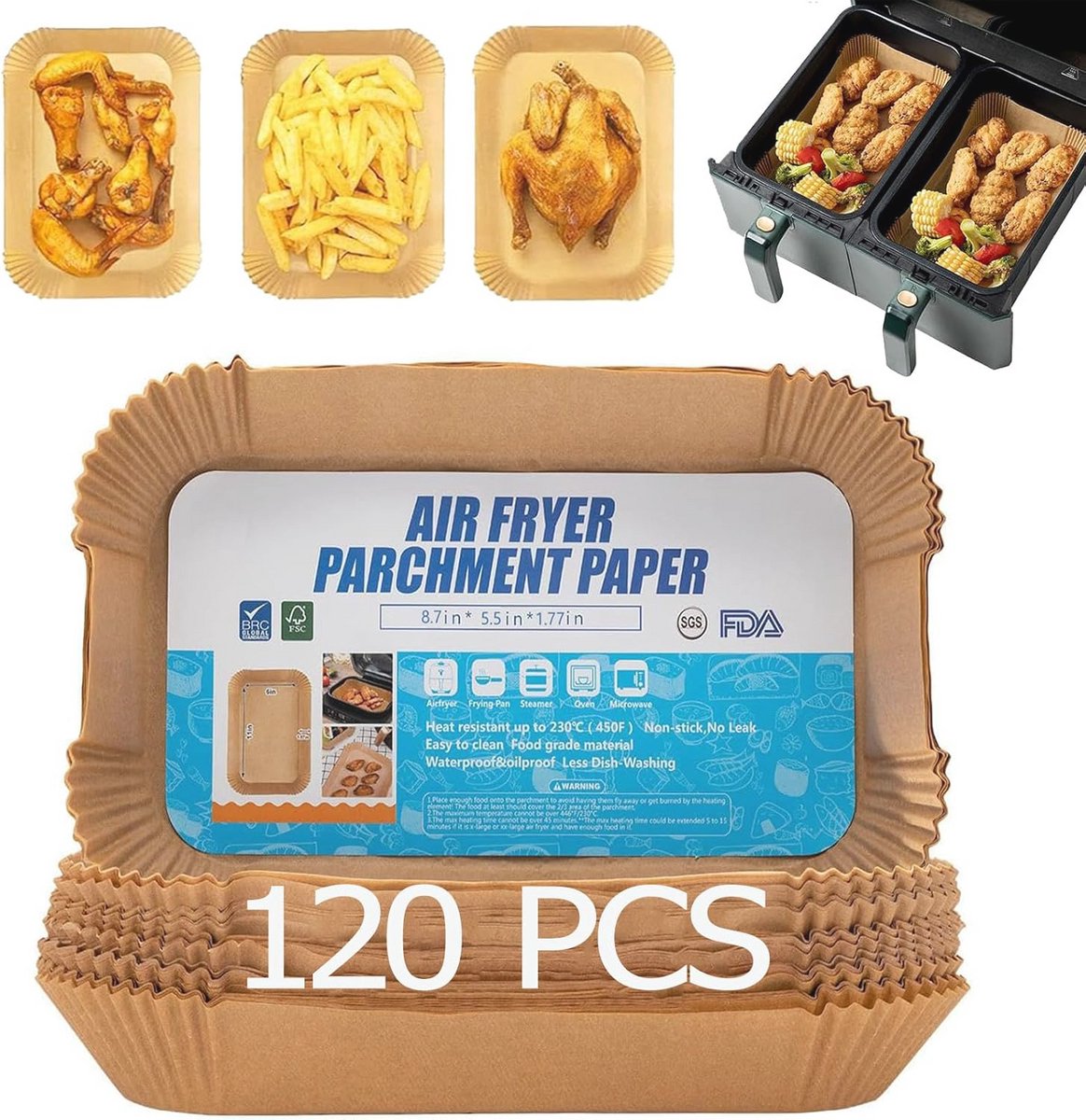 Voorgestanst Bakpapier voor Airfryer - 120 Stuks