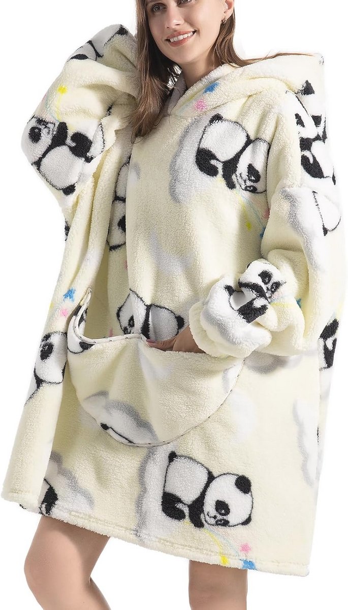 Oversized Hoodiedeken met Grote Zak - Comfortabele Sherpafleecedeken voor Dames, Heren en Tieners