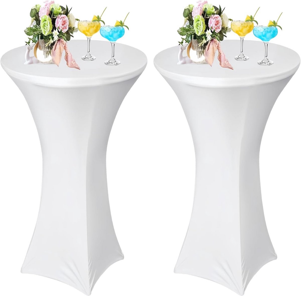 Cocktailtafelhoezen 2 stuks - Elastische spandex tafelhoes voor hoge bar tafel - Wit - Ideaal voor feesten, bruiloften en evenementen