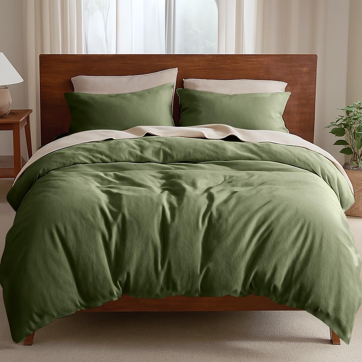 Unyqoos Elegant Olijfgroen Beddengoedset van Microvezel met Ritssluiting voor Tweepersoonsbed