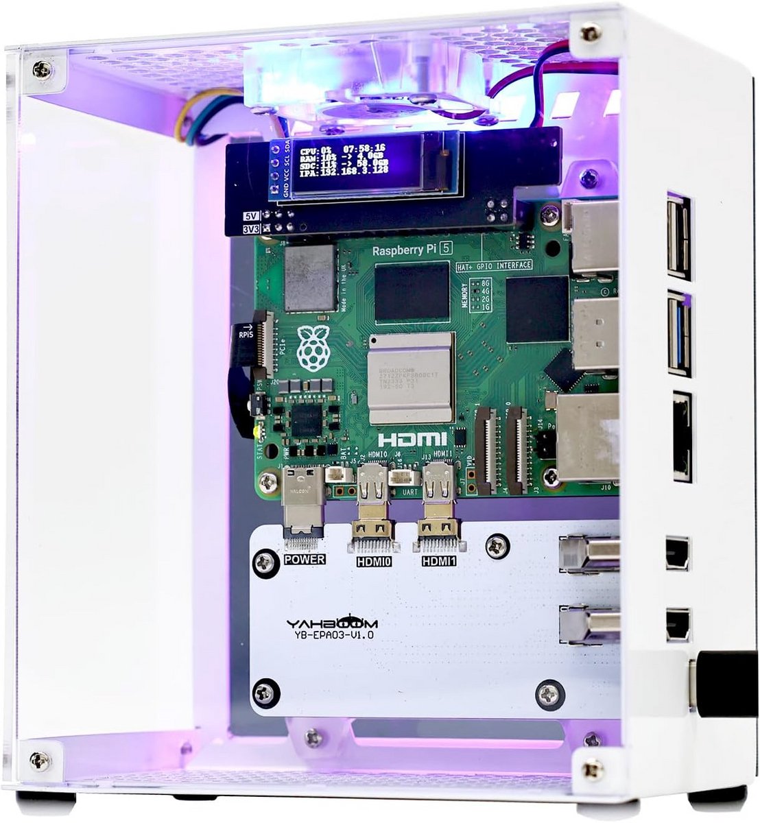 Raspberry Pi 5 Behuizing Aluminium Toren met PWM Ventilator en RGB Verlichting