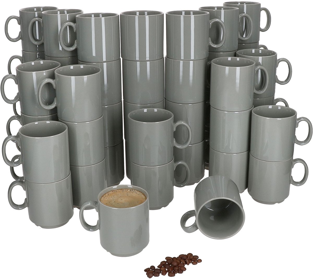 48-delige set EVENT stapelbare koffiemokken GRIJS porselein 250 ml