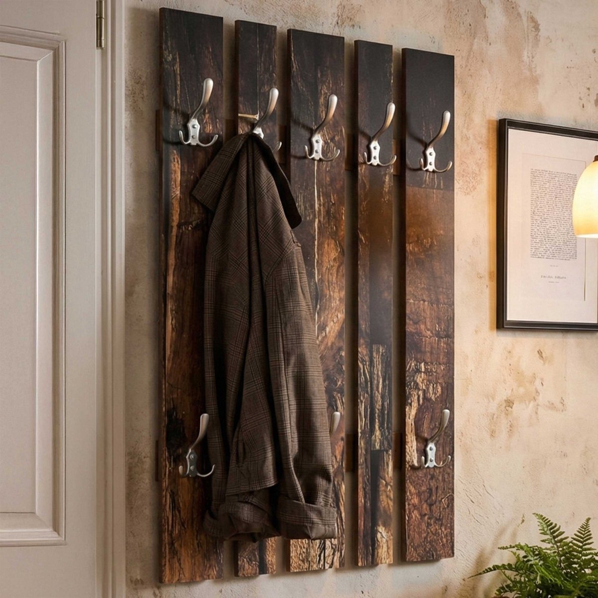 Wandpaneel Met 8 Haken | 65 X 9 X 100 Cm | Parketdesign - Haku - Wandkapstokken - Bruin - MDF