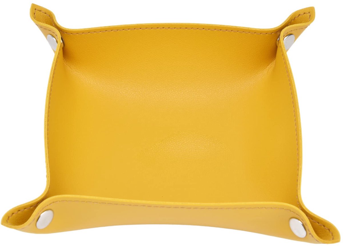 Leren ladebak, 7,8 x 7,8 inch, sieraden- en sleutelbak voor mannen en vrouwen, kunstleren lade-organizer voor sieraden, horloges, sleutels en telefoon (geel)