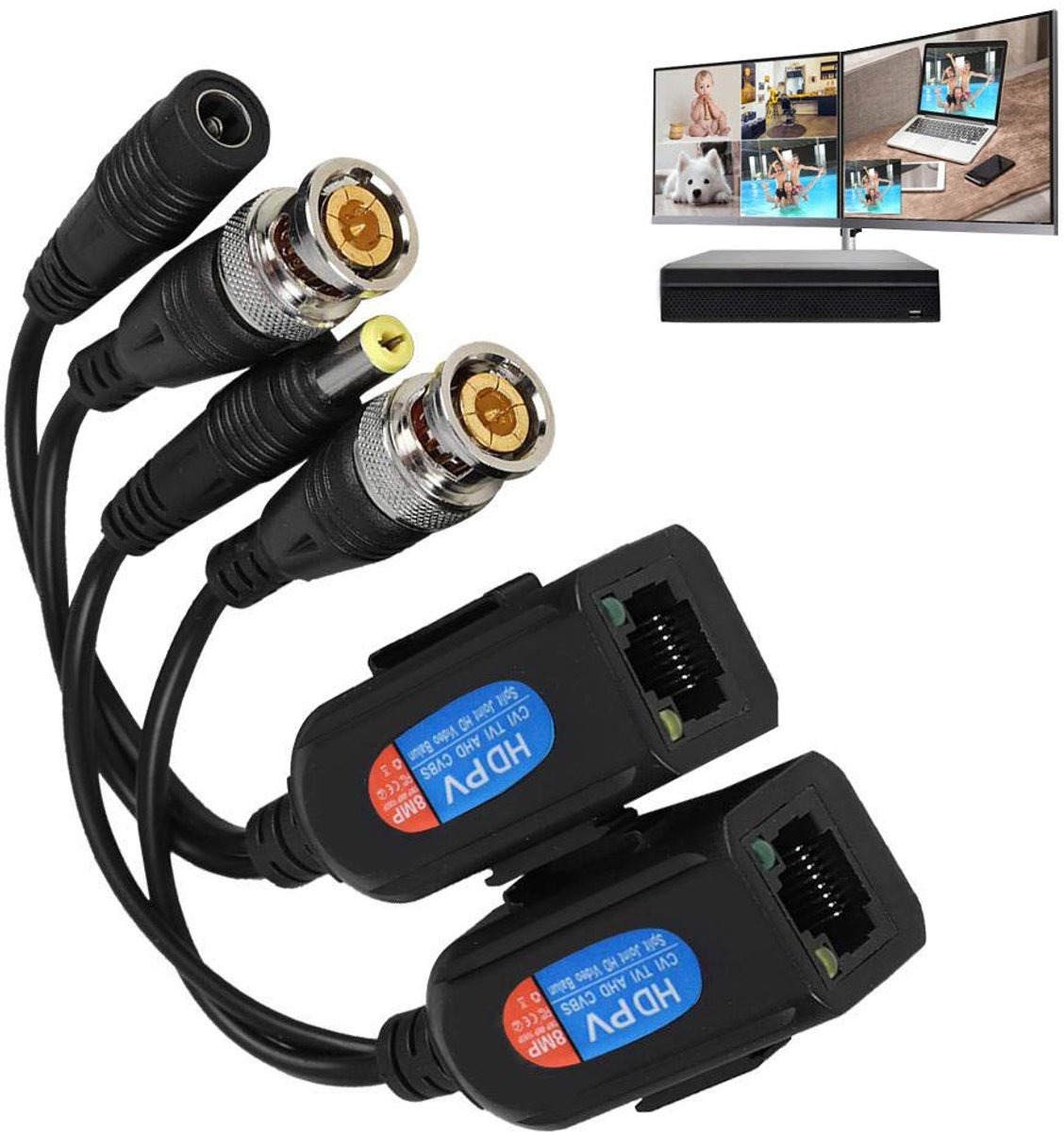 Passieve videobewakings-audiobalun-transceiver, passieve videobalun, BNC-naar-RJ45-adapter voor HDCVI, HDTVI, AHD analoog