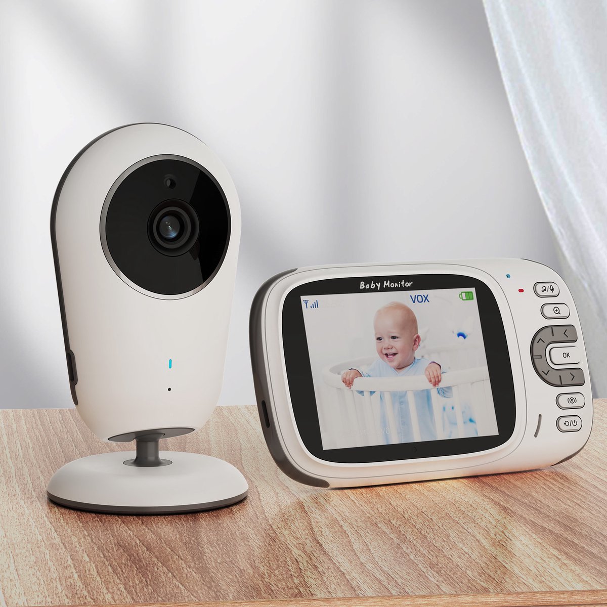 BOIFUN VB609 Babyfoon met Camera - Baby Monitor met HD- Camera voor binnen - Nachtzicht - Babyphone met Temperatuurweergave - 3,2 "LCD VOX-video - Baby Monitor - Live-nachtmodus Draadloos - Wit thumbnail 4